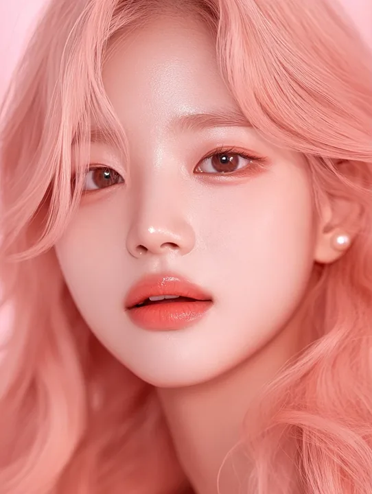 close-up, the face filling the frame, eyes lifted toward soft light. a Korean woman aged 23 with a soft oval face and full cheeks, warm dark brown eyes, a tiny beauty mark under he