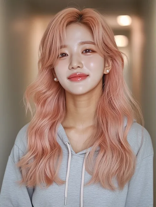 close-up, crying quietly and smiling at the same time after hearing good news on the phone. a Korean woman aged 23 with a soft oval face and full cheeks, warm dark brown eyes, a ti